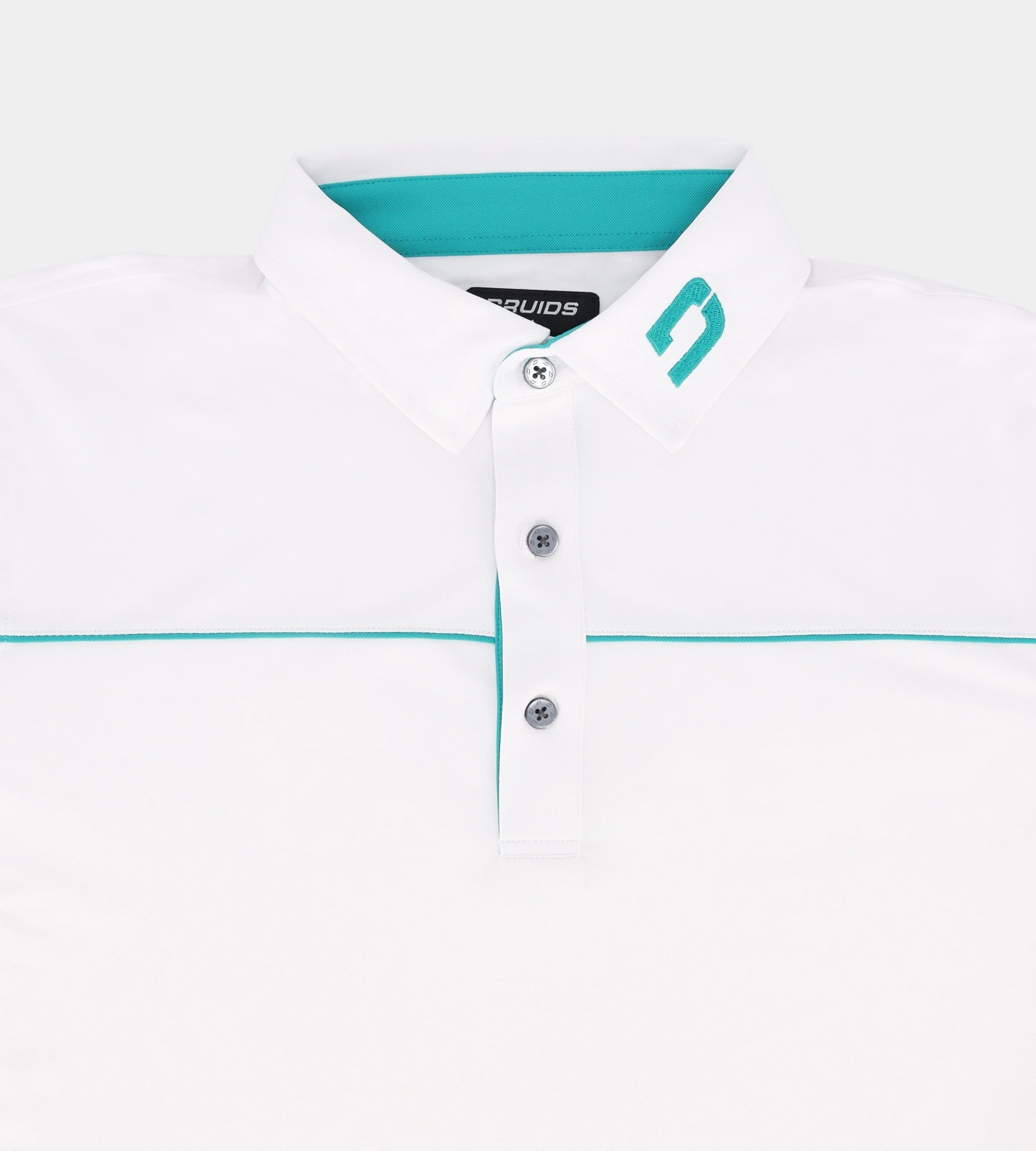 BLOCK PIQUE LONG SLEEVE POLO -  WHITE/TEAL - Image 3
