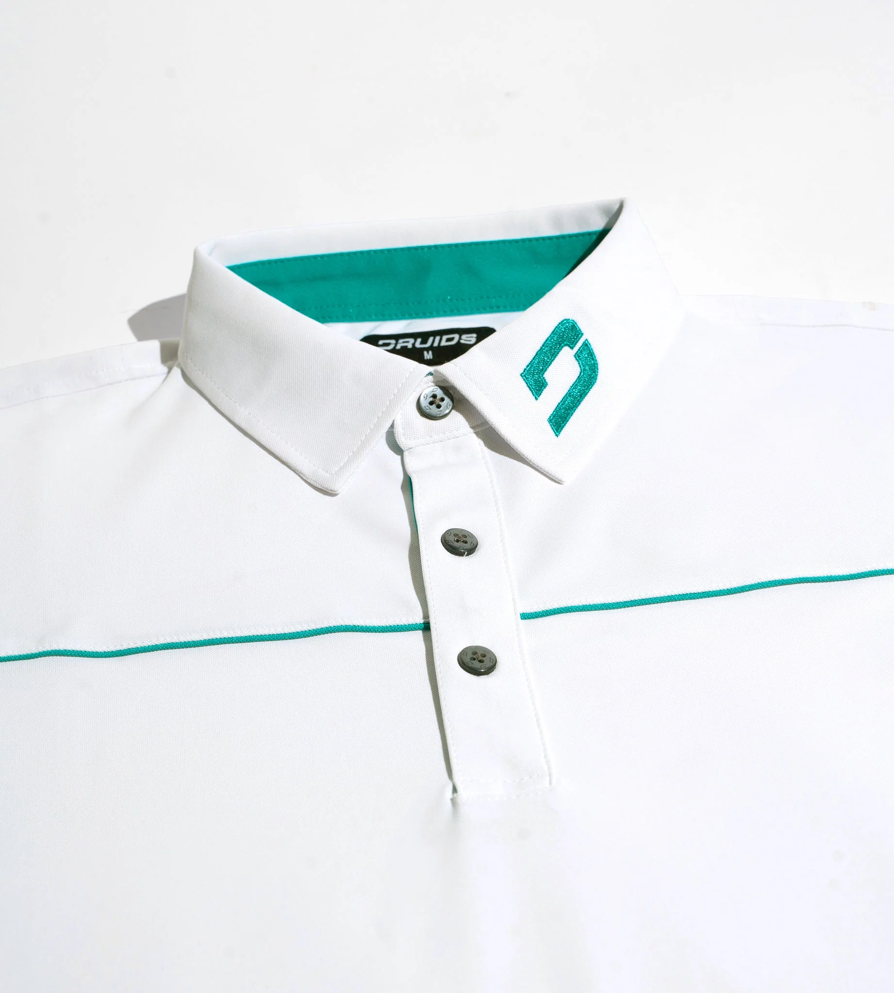 BLOCK PIQUE LONG SLEEVE POLO -  WHITE/TEAL - Image 4