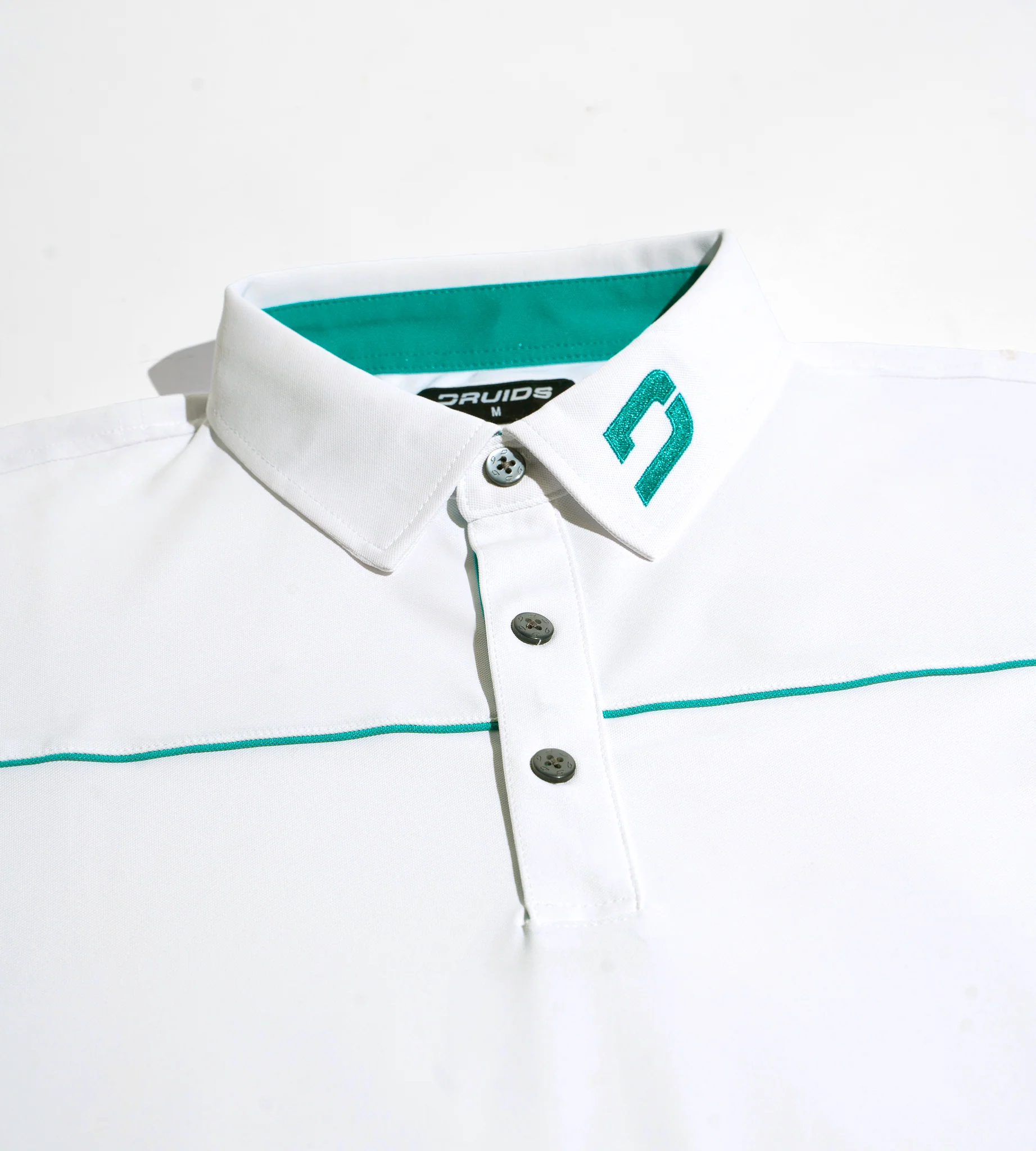 BLOCK PIQUE LONG SLEEVE POLO -  WHITE/TEAL - Image 6
