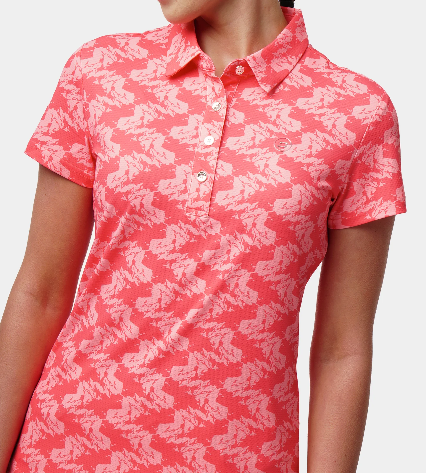 LADIES ABSTRACT EMOTIVE POLO - CORAL - Image 3