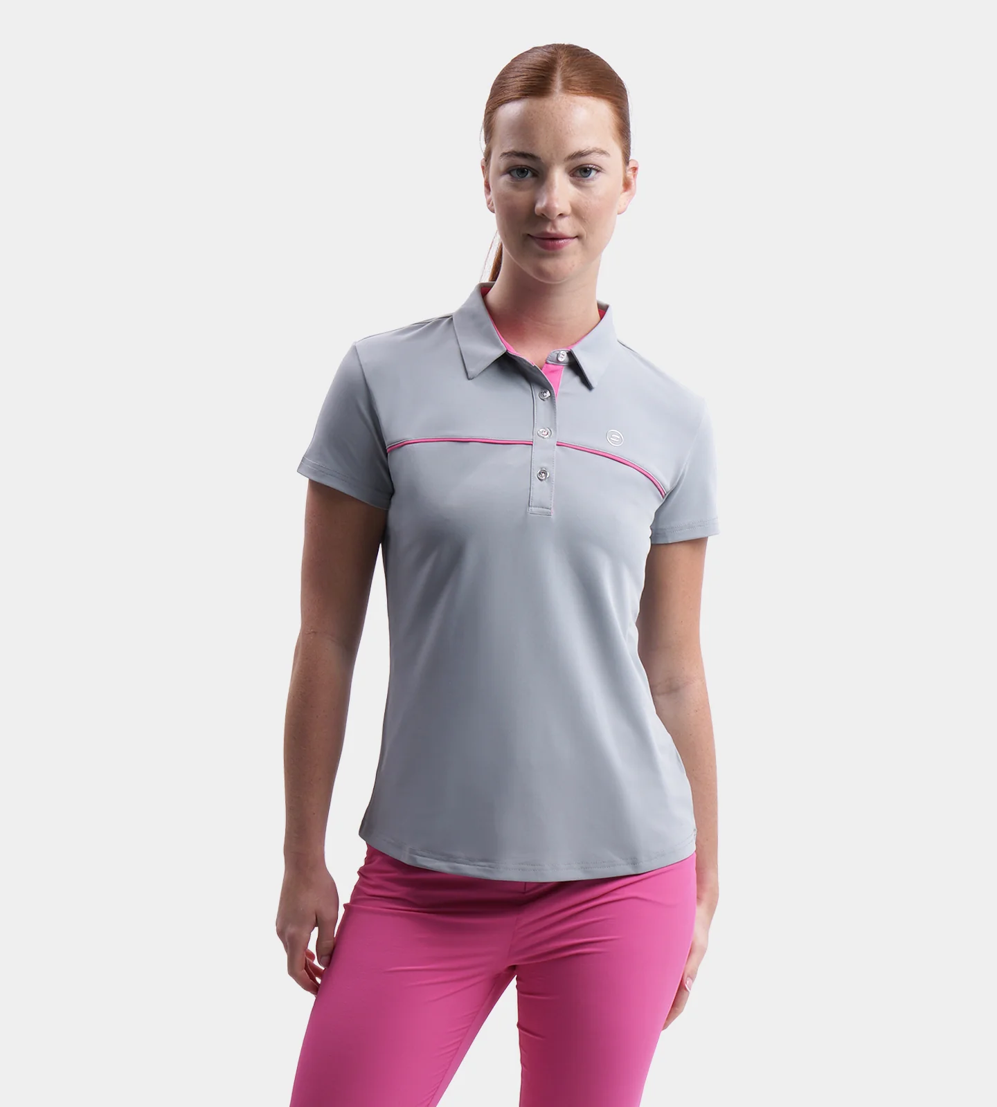 LADIES BLOCK PIQUE POLO - GREY