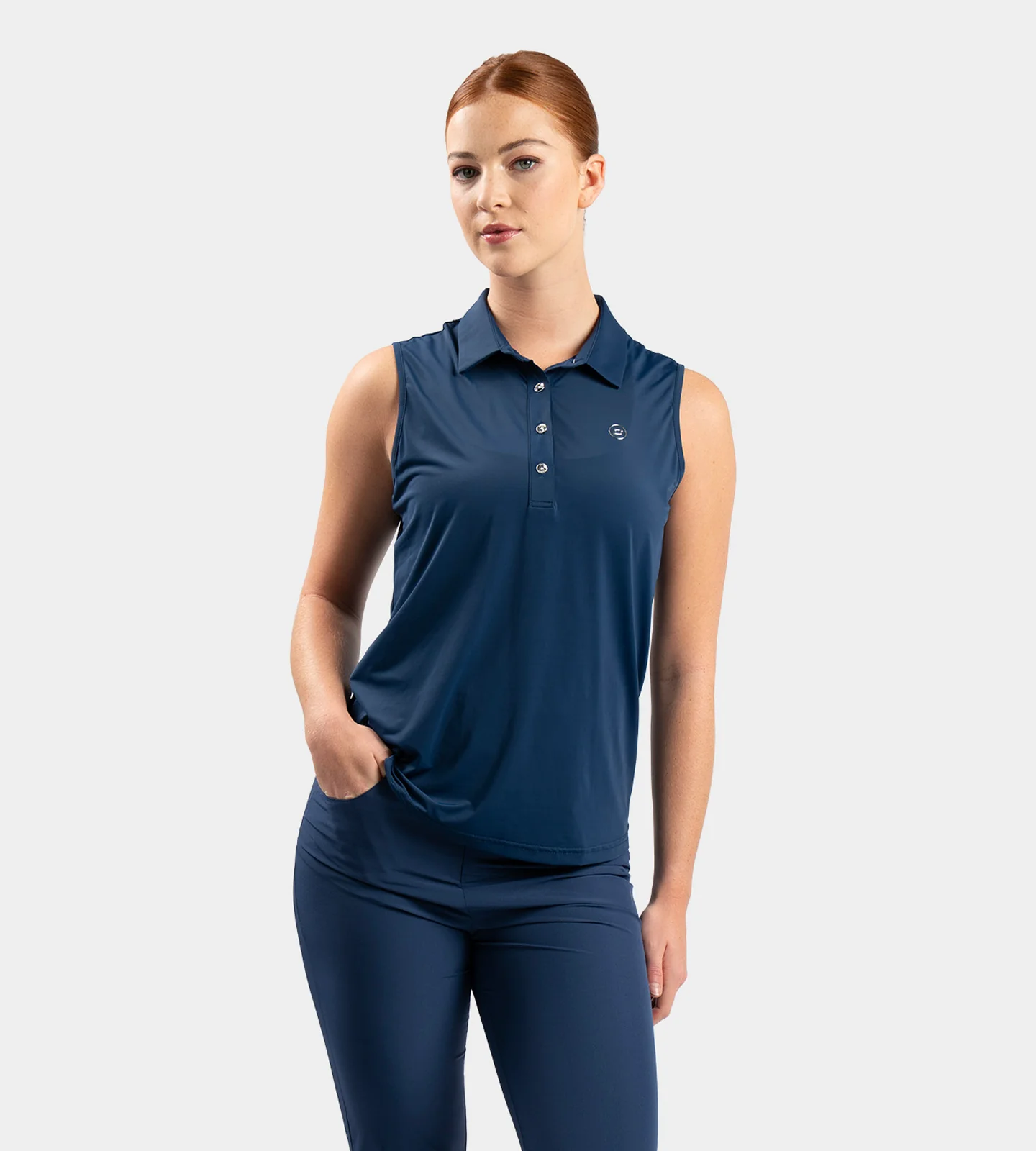 LADIES ELITE SLEEVELESS POLO - NAVY