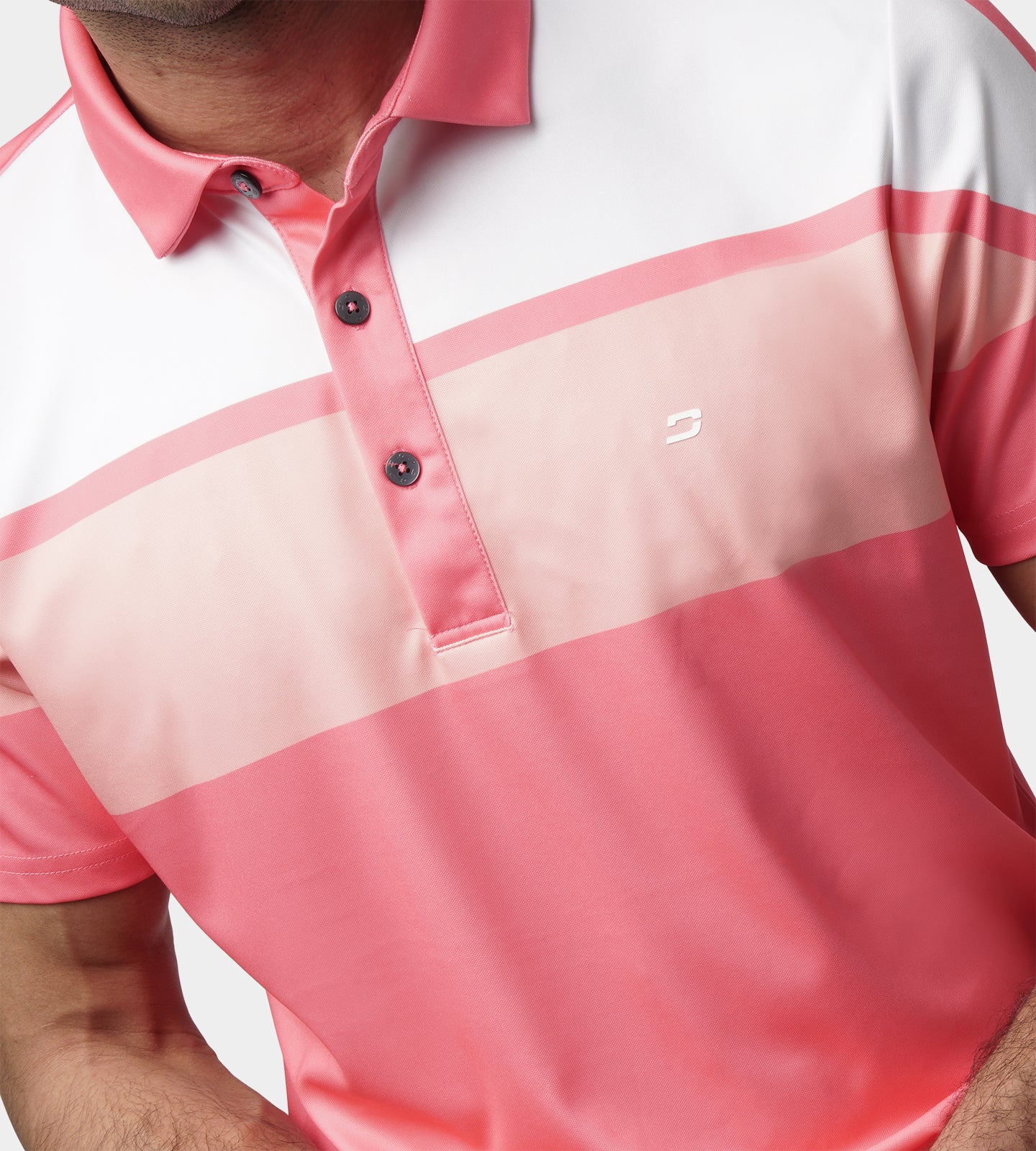STRIPE PERFORMANCE POLO - CORAL - Image 6
