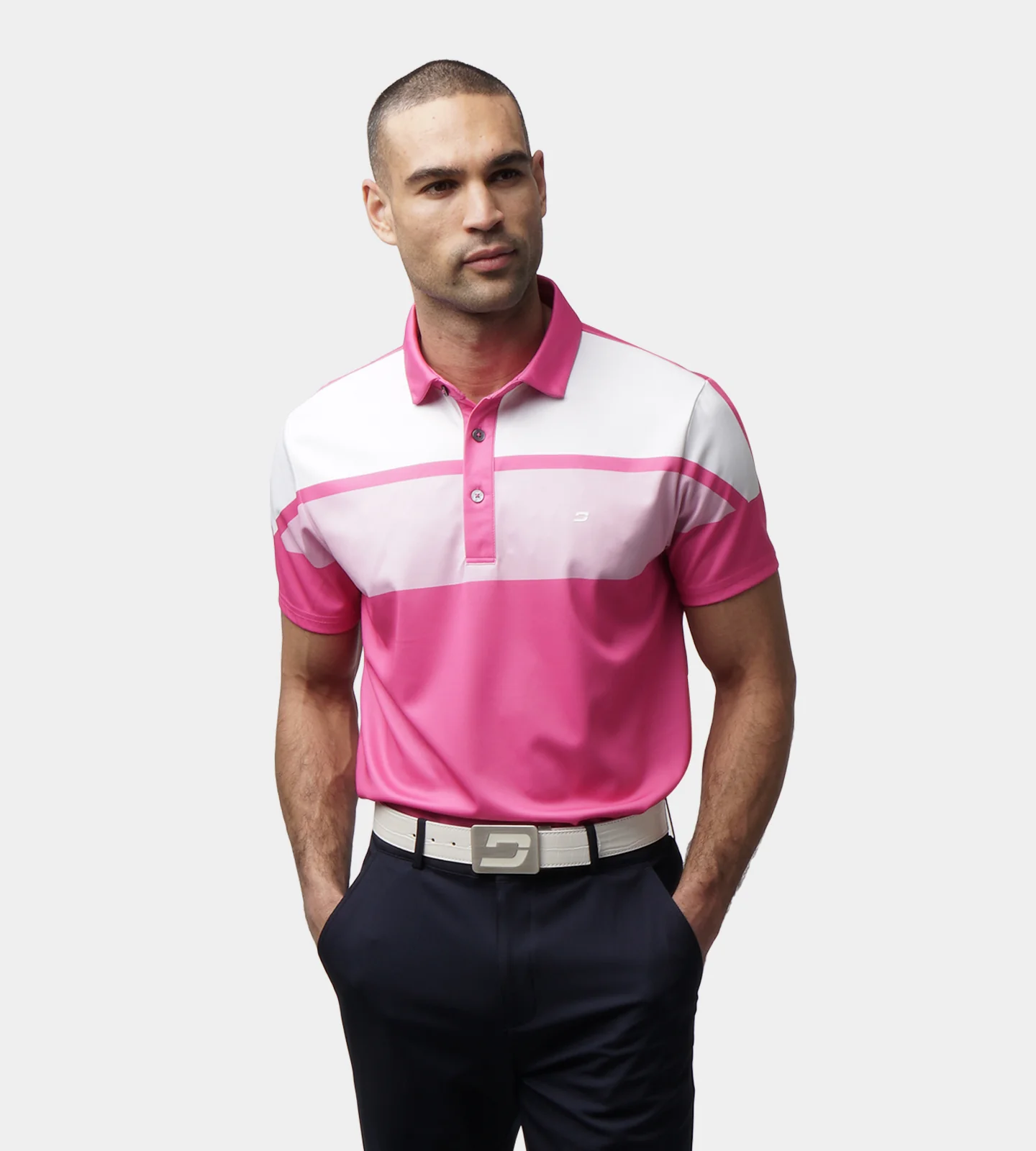 STRIPE PERFORMANCE POLO - PINK - Image 2